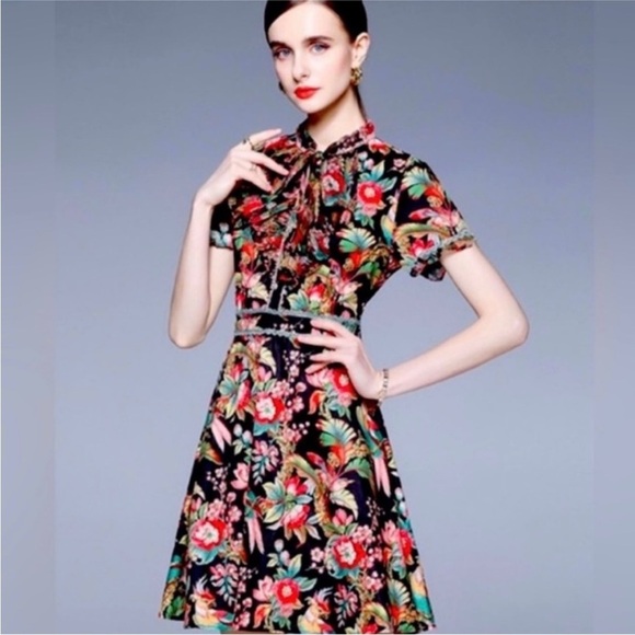 Dalia Macphee black multi short dress NWT - Picture 4 of 14